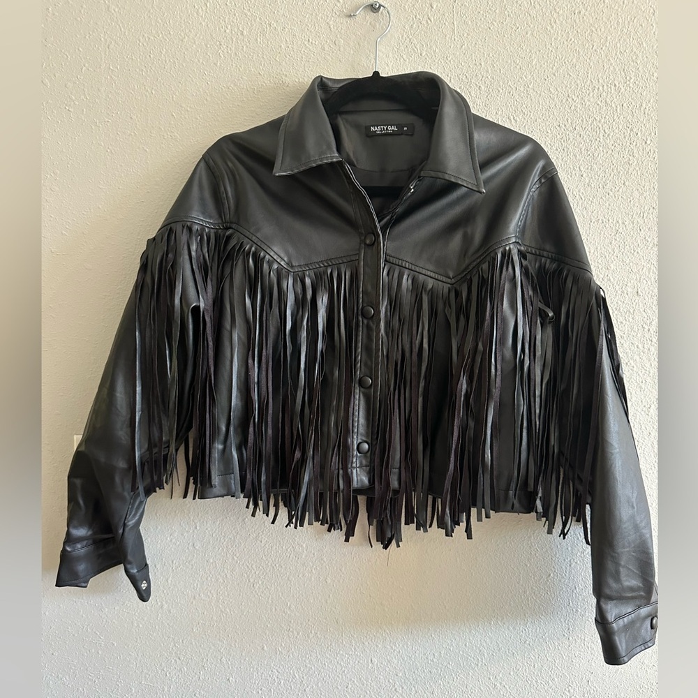 Nasty gal faux leather cropped western tassel jacket size medium 🤠